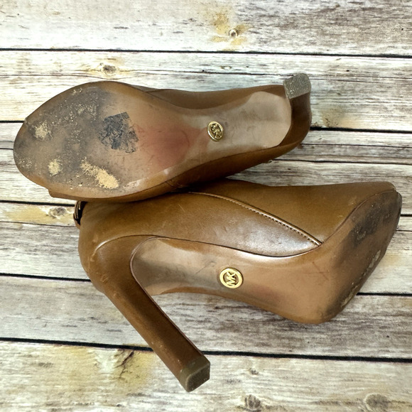 Michael Kors Womens Brown Leather Lawson Open Toe High Heel Bootie Size 6M - Picture 7 of 8